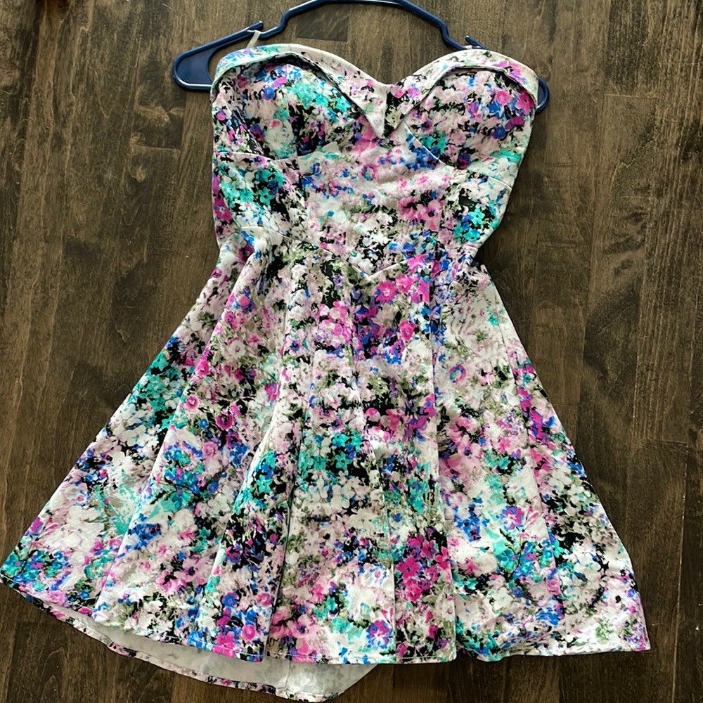 Multicolored flower sweetheart strapless dress